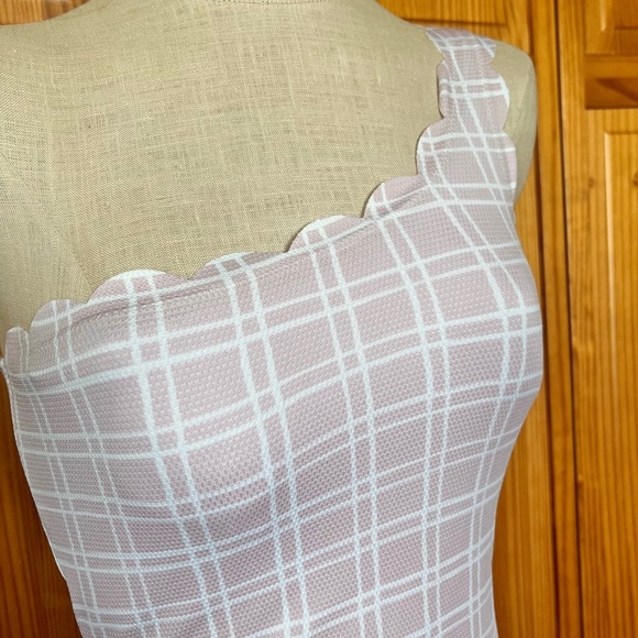 NWT Daniel Cremieux Medium Pink White Ruffle One Piece Swimsuit One Shoulder - Picture 5 of 10